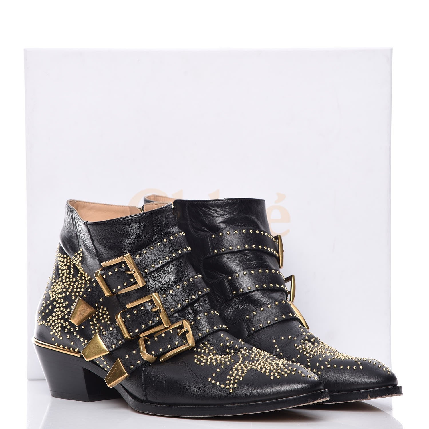 Chloe Nappa Sheepskin Studded Susanna Ankle Boots 39.5 Black Gold 11 of 12