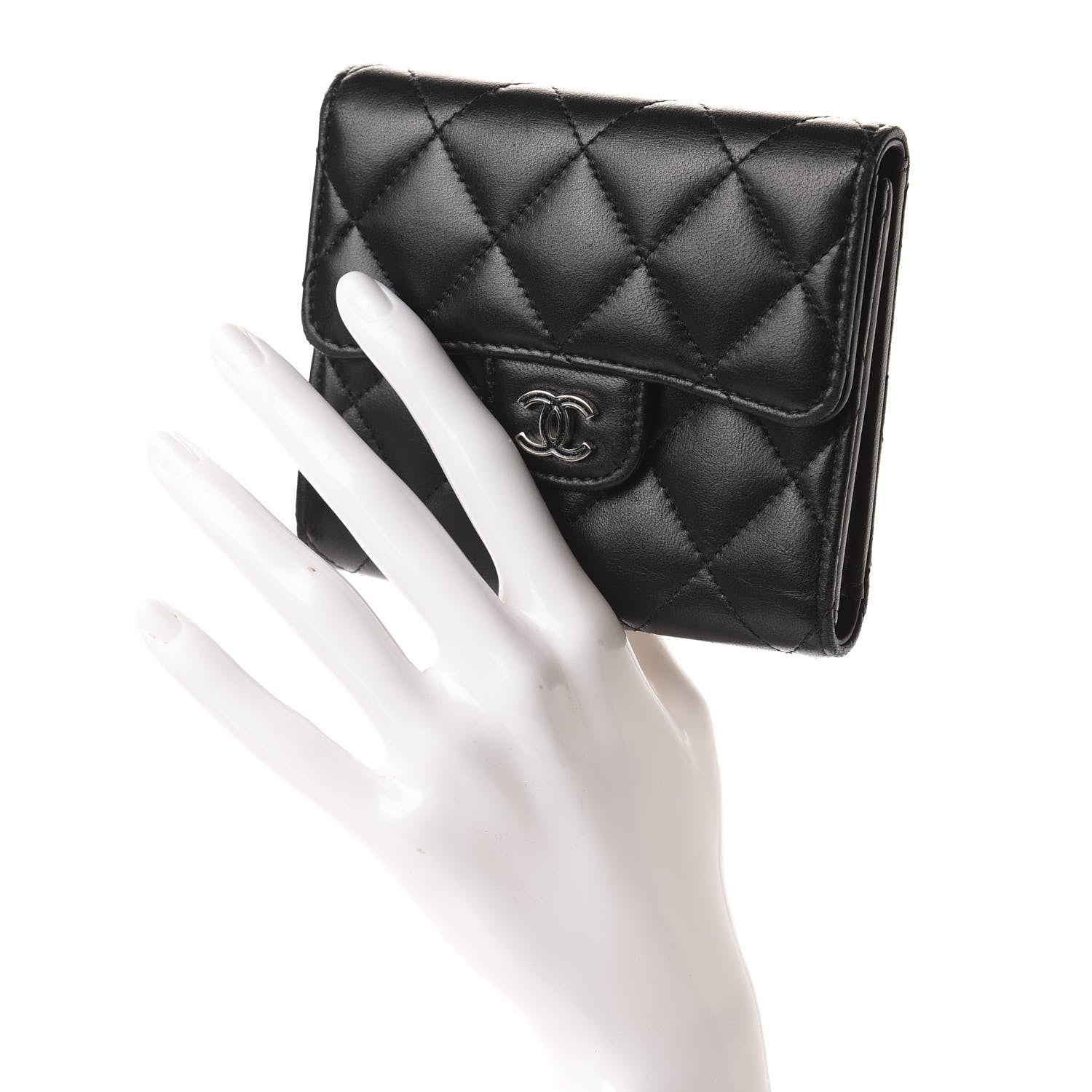 Chanel Lambskin Quilted Compact Flap Wallet Black 2 of 9