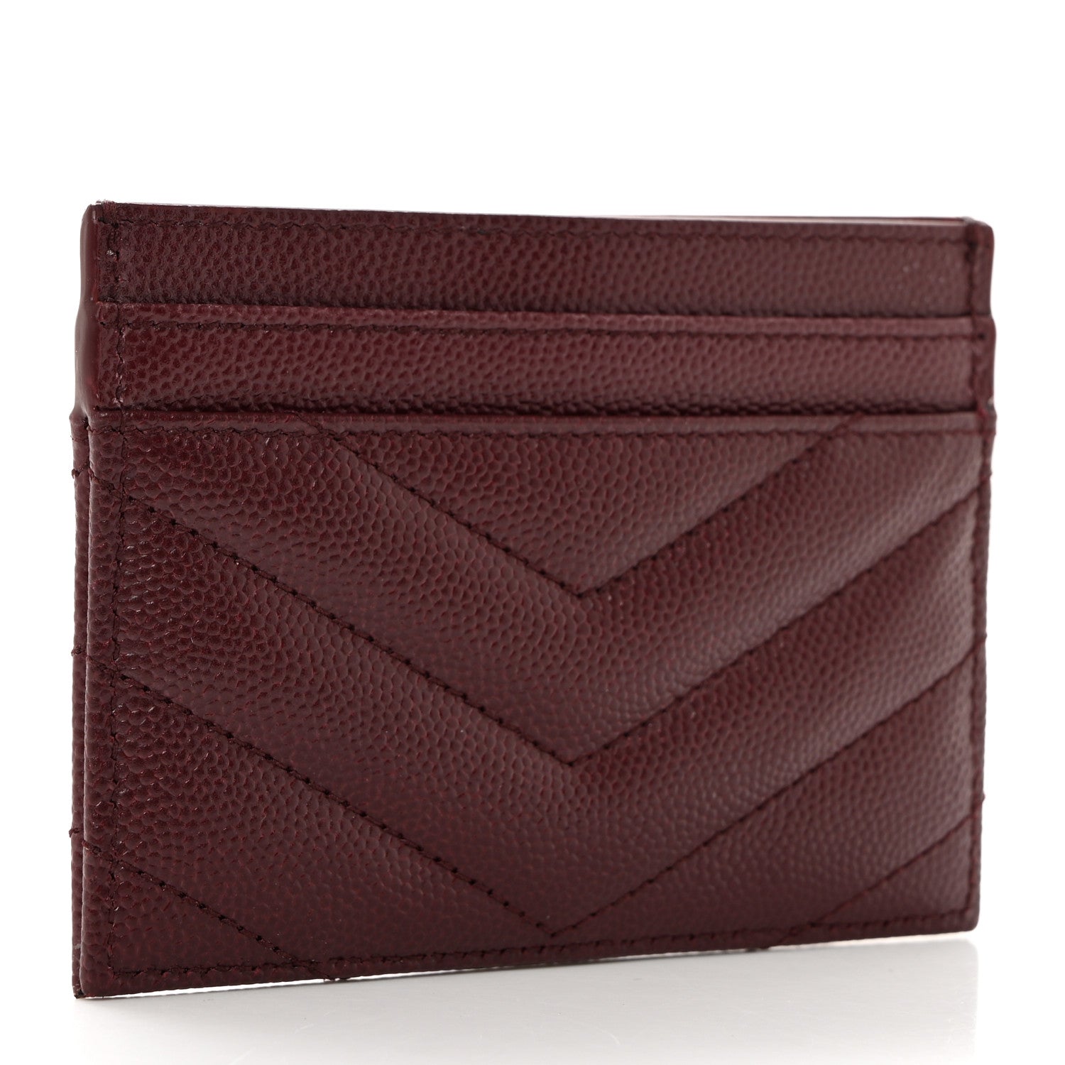 Saint Laurent Grain De Poudre Matelasse Chevron Cassandre Credit Card Case Bordeaux 3 of 8