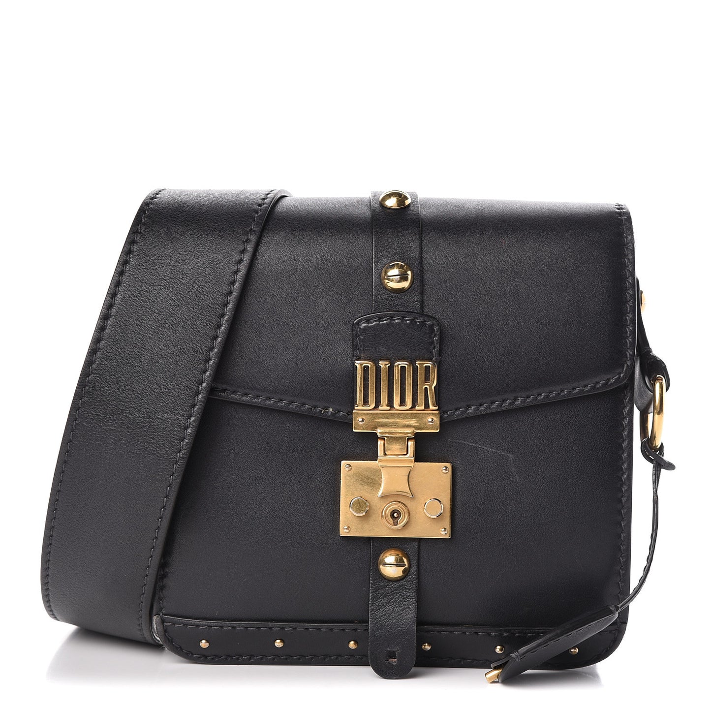 Calfskin Studded Square Dioraddict Flap Black