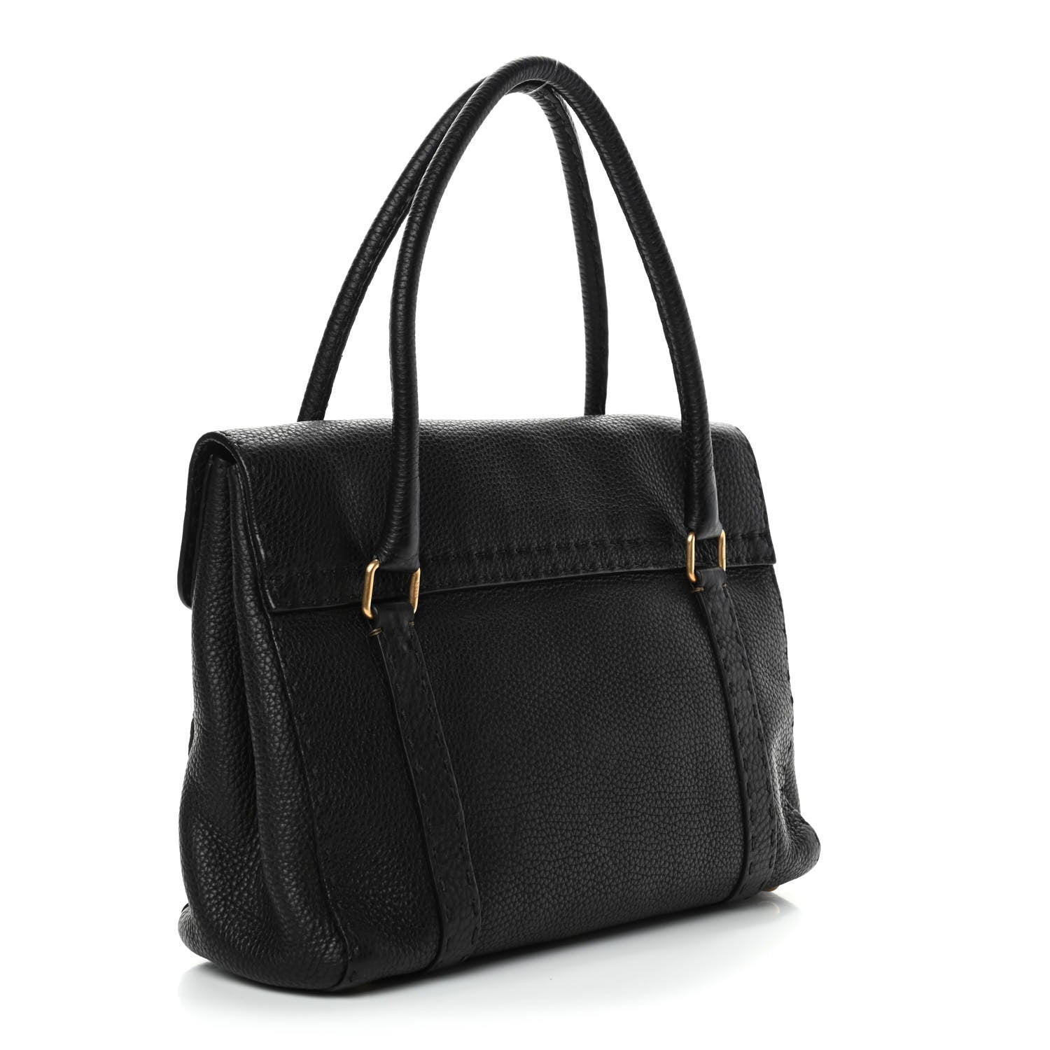 Fendi Calfskin Romano Selleria Medium Linda Satchel Black 2 of 5