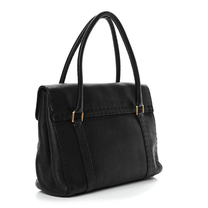 Fendi Calfskin Romano Selleria Medium Linda Satchel Black 2 of 5
