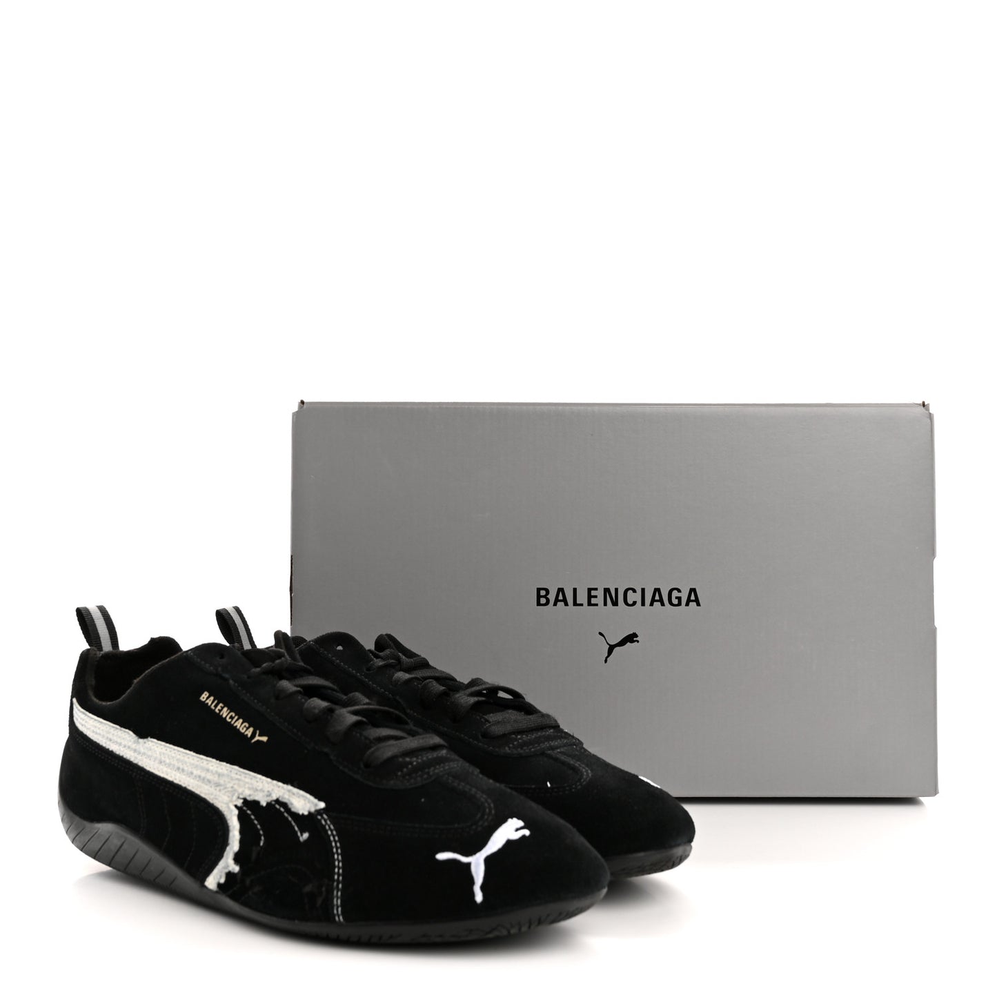 X PUMA Suede Mens Distressed Speedcat Sneakers 44 Black White