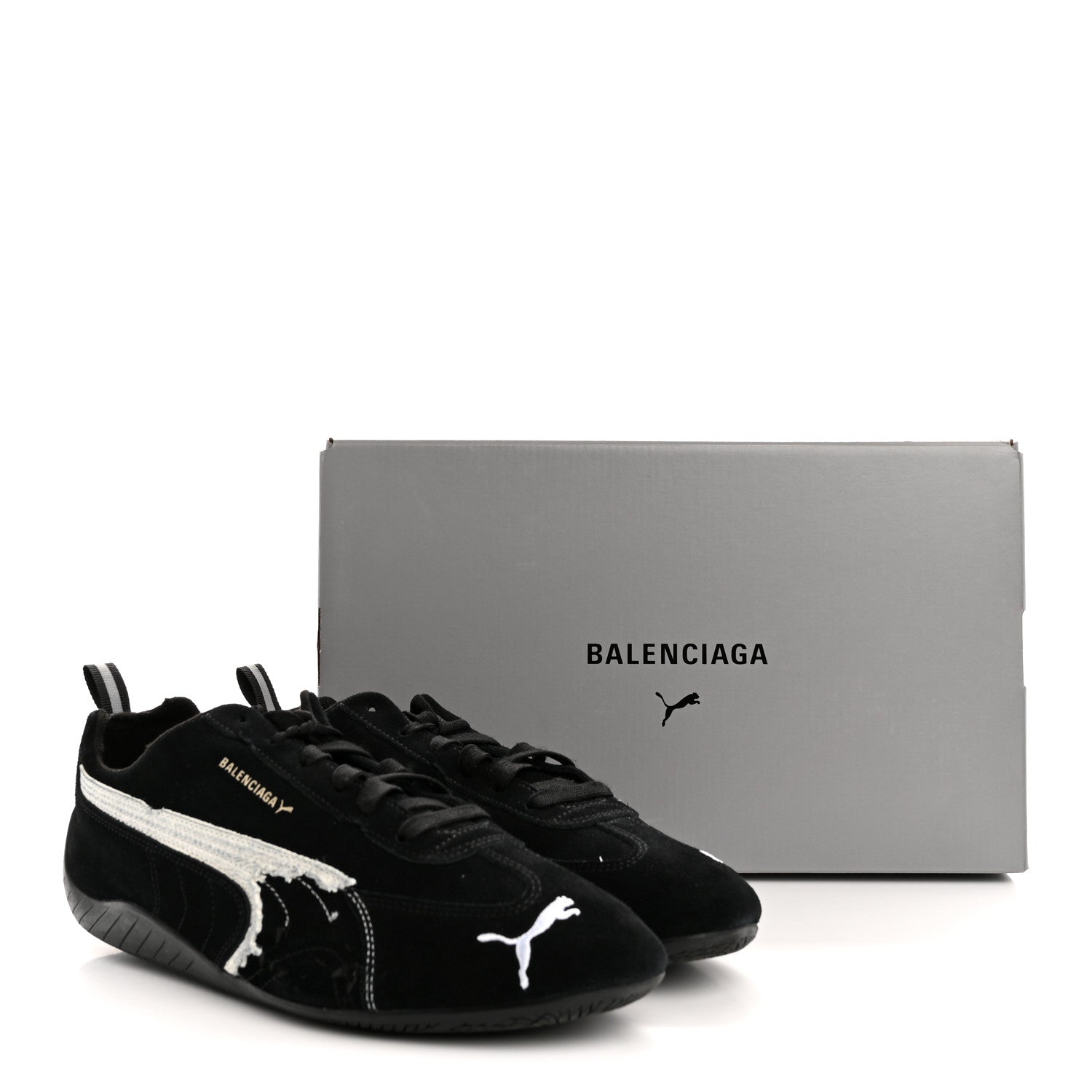 Balenciaga X PUMA Suede Mens Distressed Speedcat Sneakers 44 Black White 10 of 10