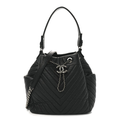 Chanel Deerskin Chevron Small CC Chain Bucket Bag Black 1 of 10