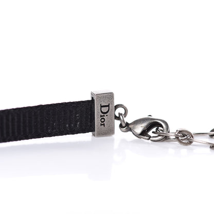 Christian Dior Grosgrain Ribbon Crystal Dior Logo Choker Necklace Black Turquoise 4 of 4