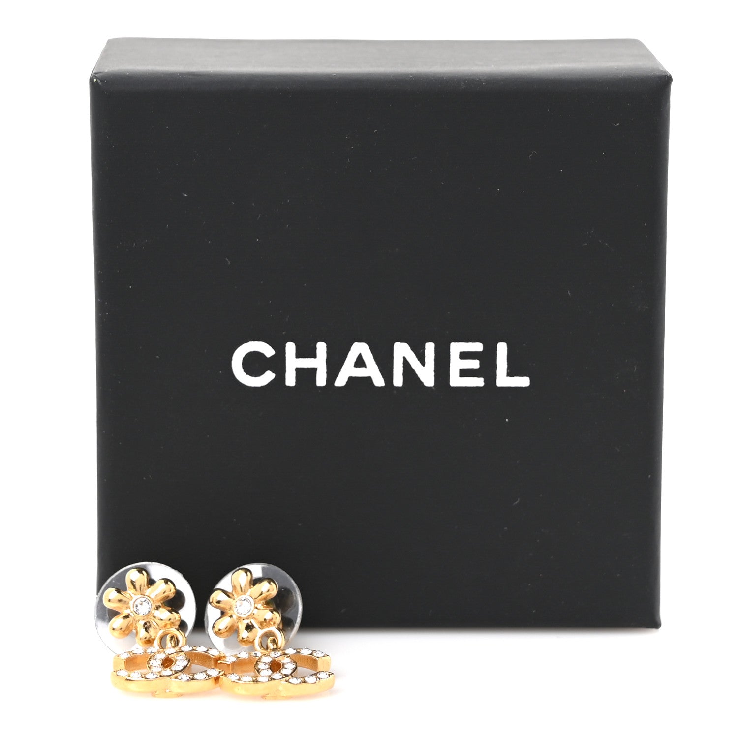 Chanel Crystal CC Flower Drop Earrings Gold 5 of 5