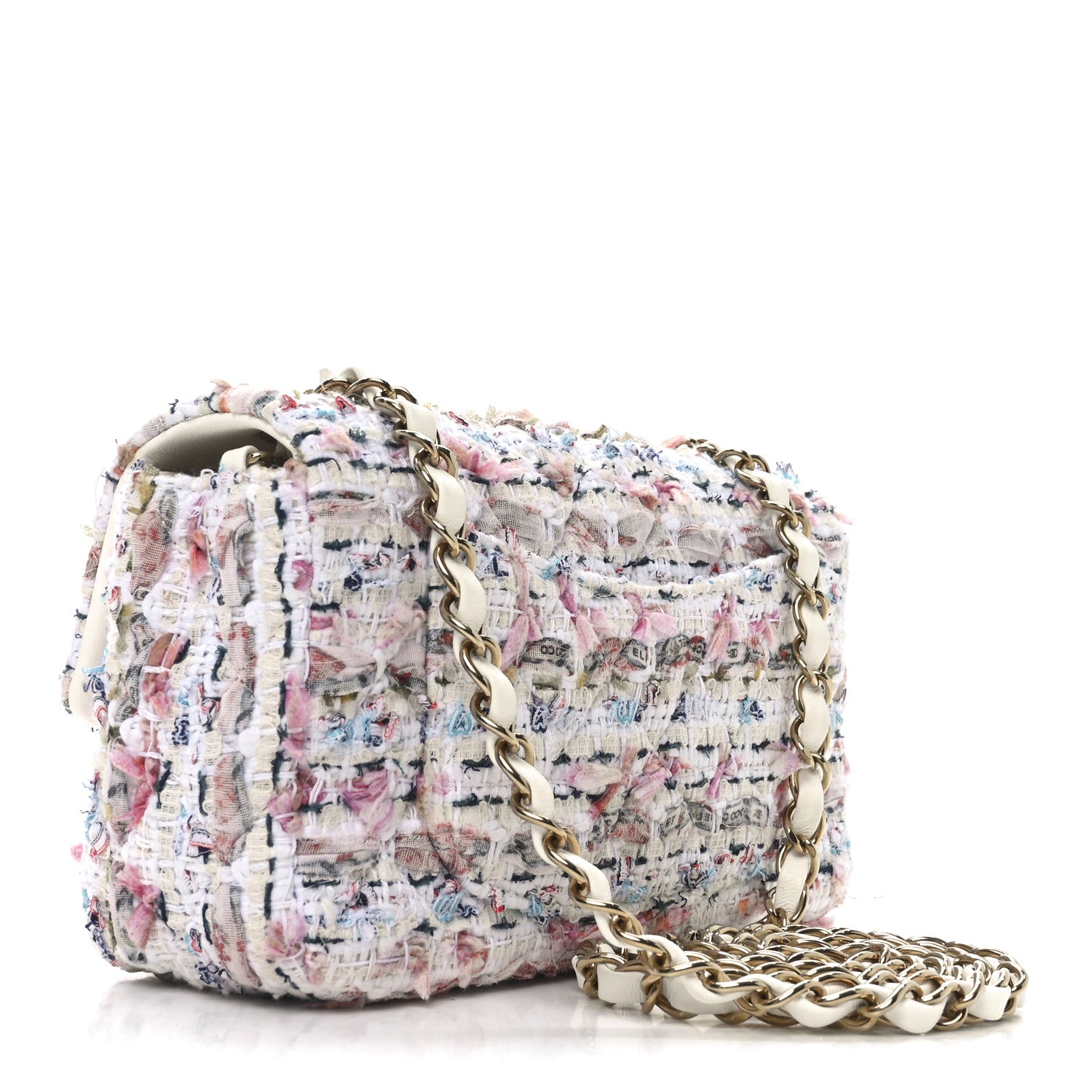 Chanel Tweed Quilted Mini Rectangular Flap Ecru Pink Blue Green 3 of 10