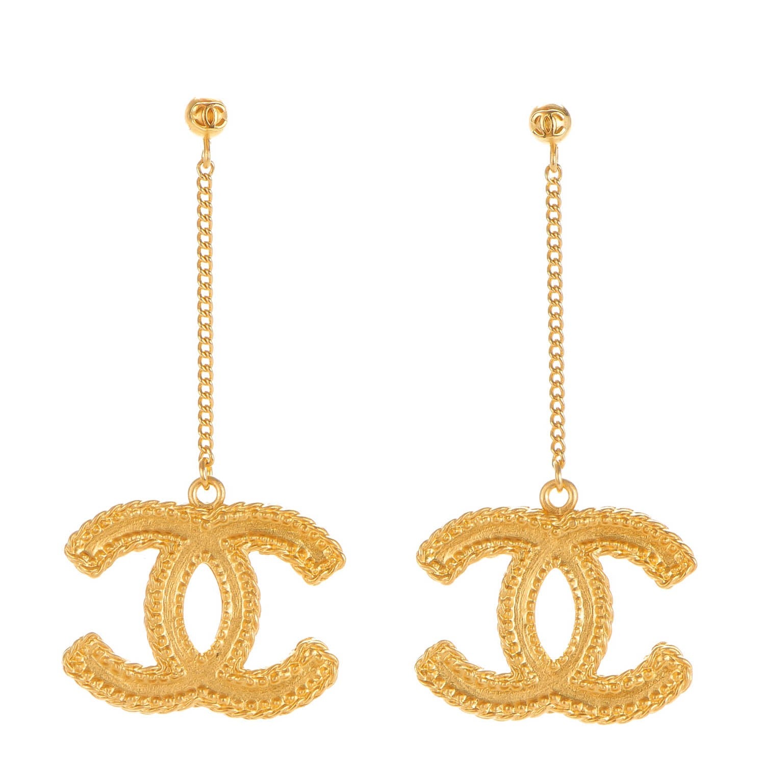 Chanel CC Drop Earrings Matte Gold 1 of 5