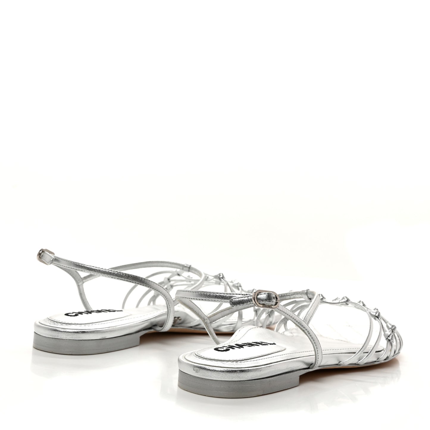 Lambskin CC Sandals 40.5 Silver
