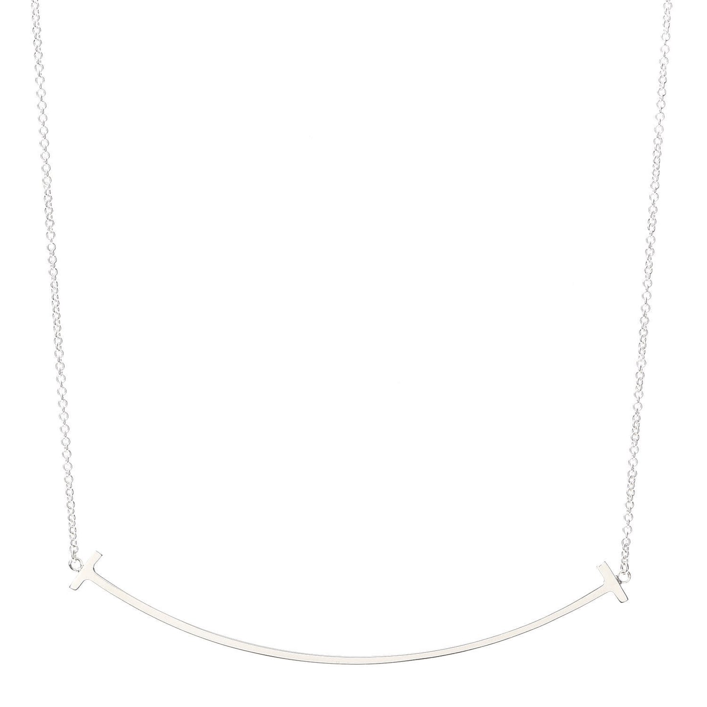Sterling Silver Large T Smile Pendant Necklace