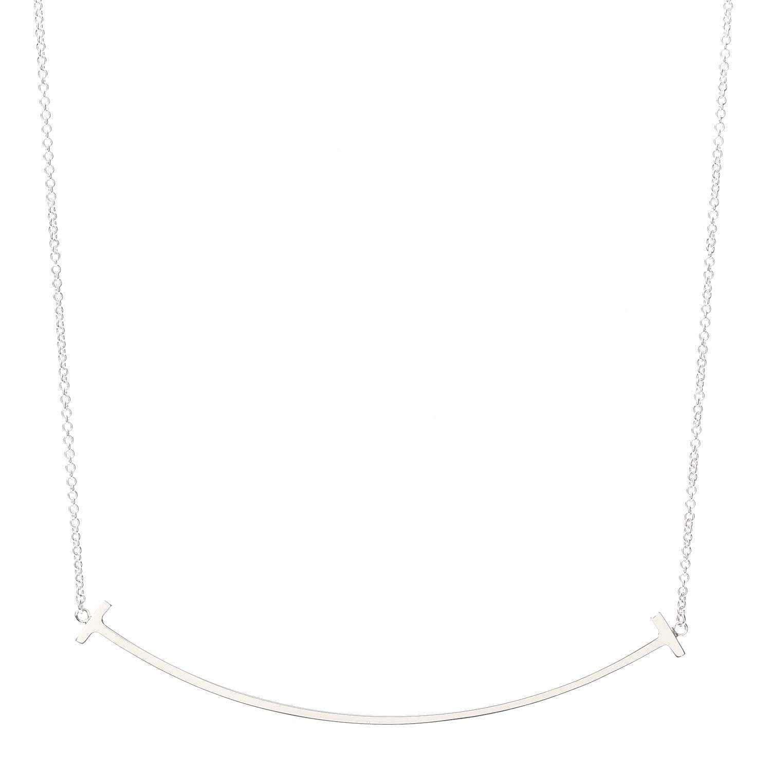 Tiffany Sterling Silver Large T Smile Pendant Necklace 1 of 6