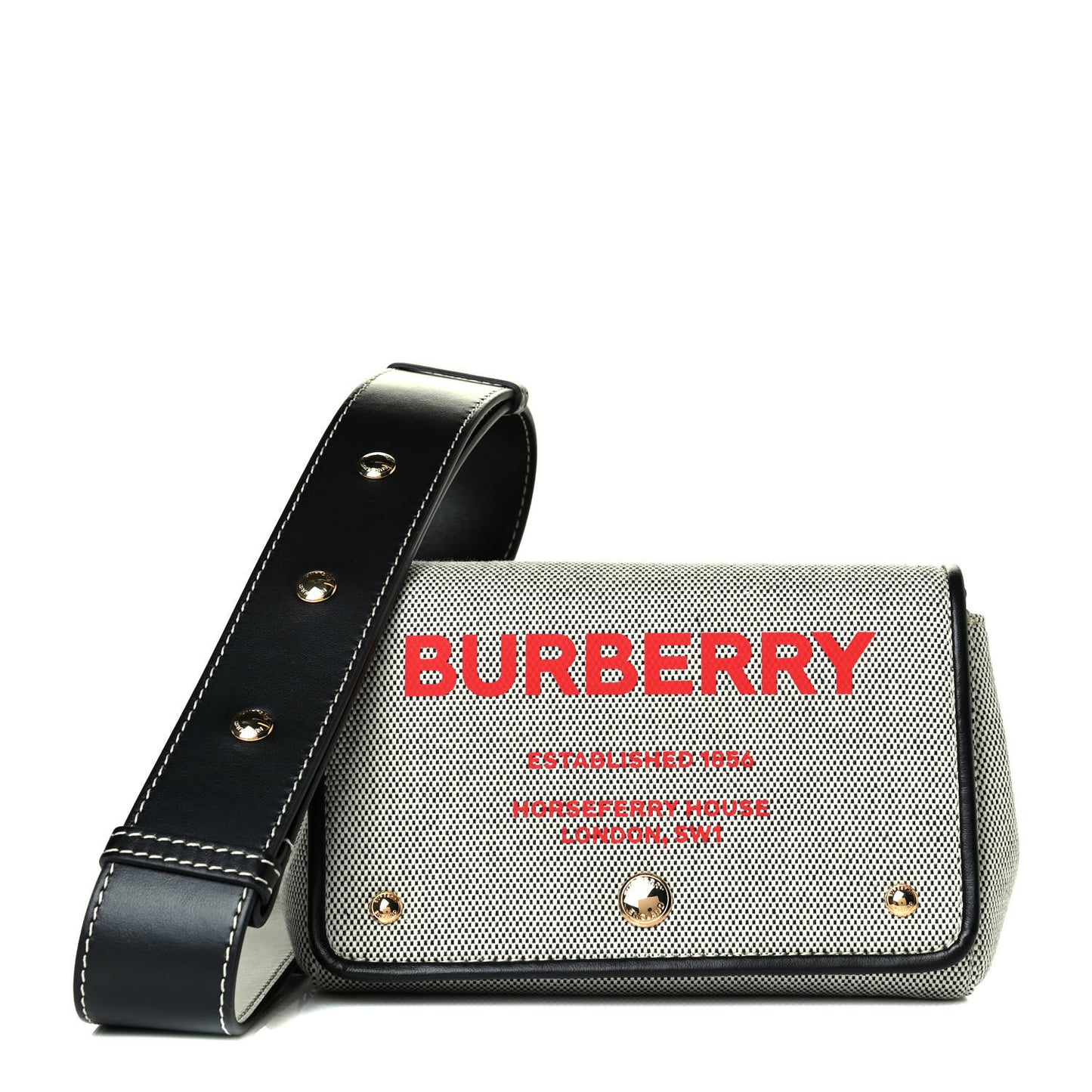 Cotton Canvas Horseferry Print Small Crossbody Bag Black Red
