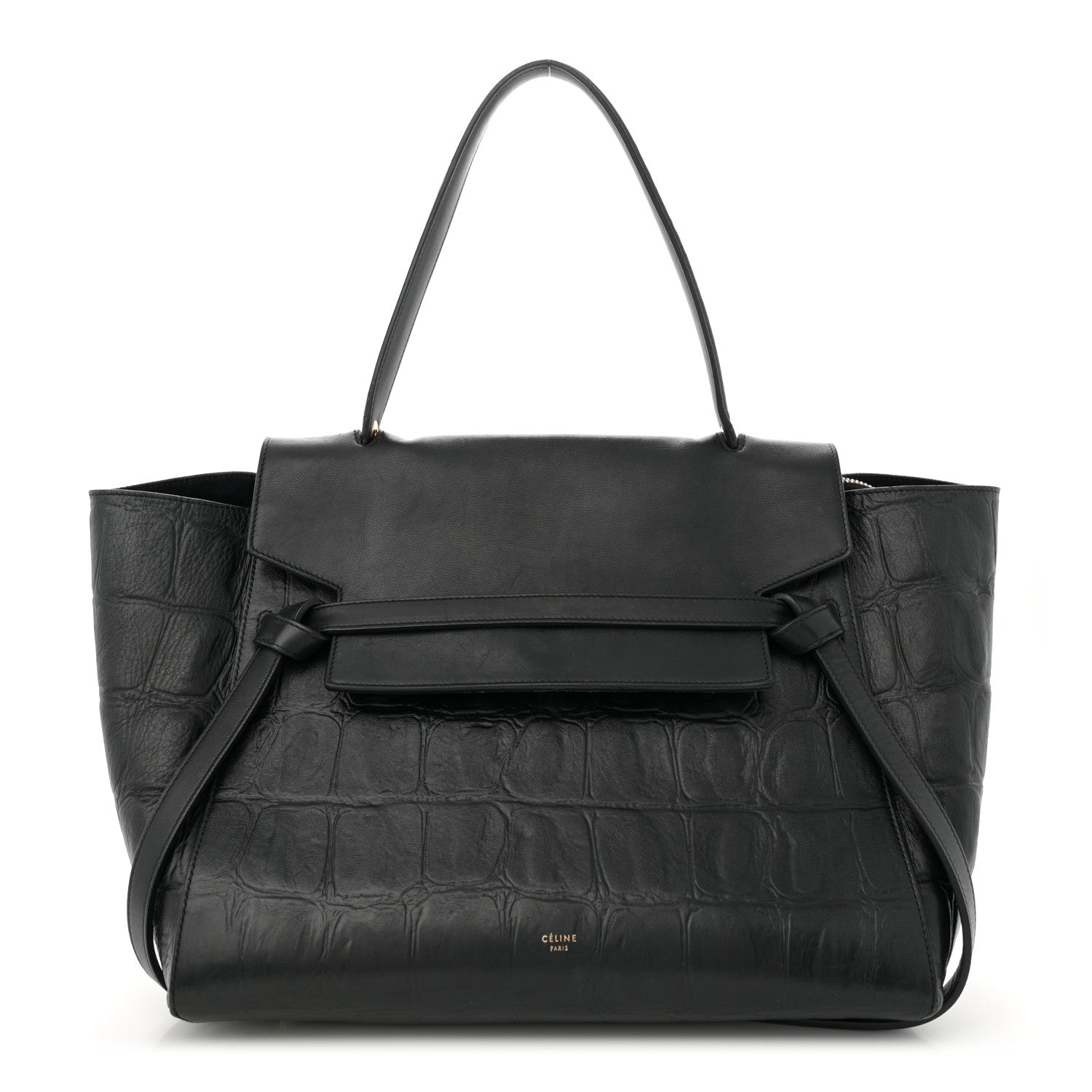 Celine Calfskin Crocodile Embossed Small Belt Bag Black 1 of 13