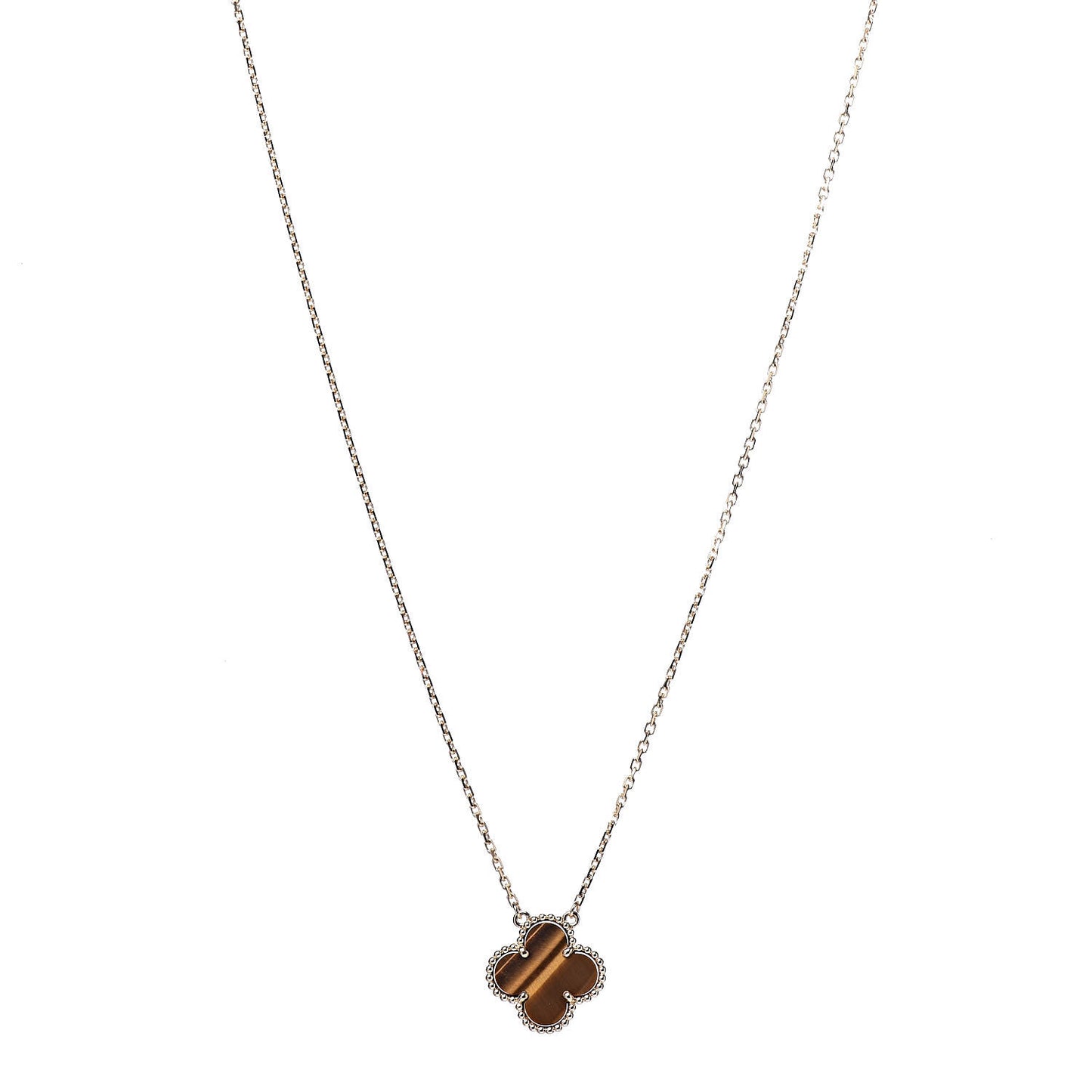 18K Yellow Gold Tiger Eye Vintage Alhambra Pendant Necklace
