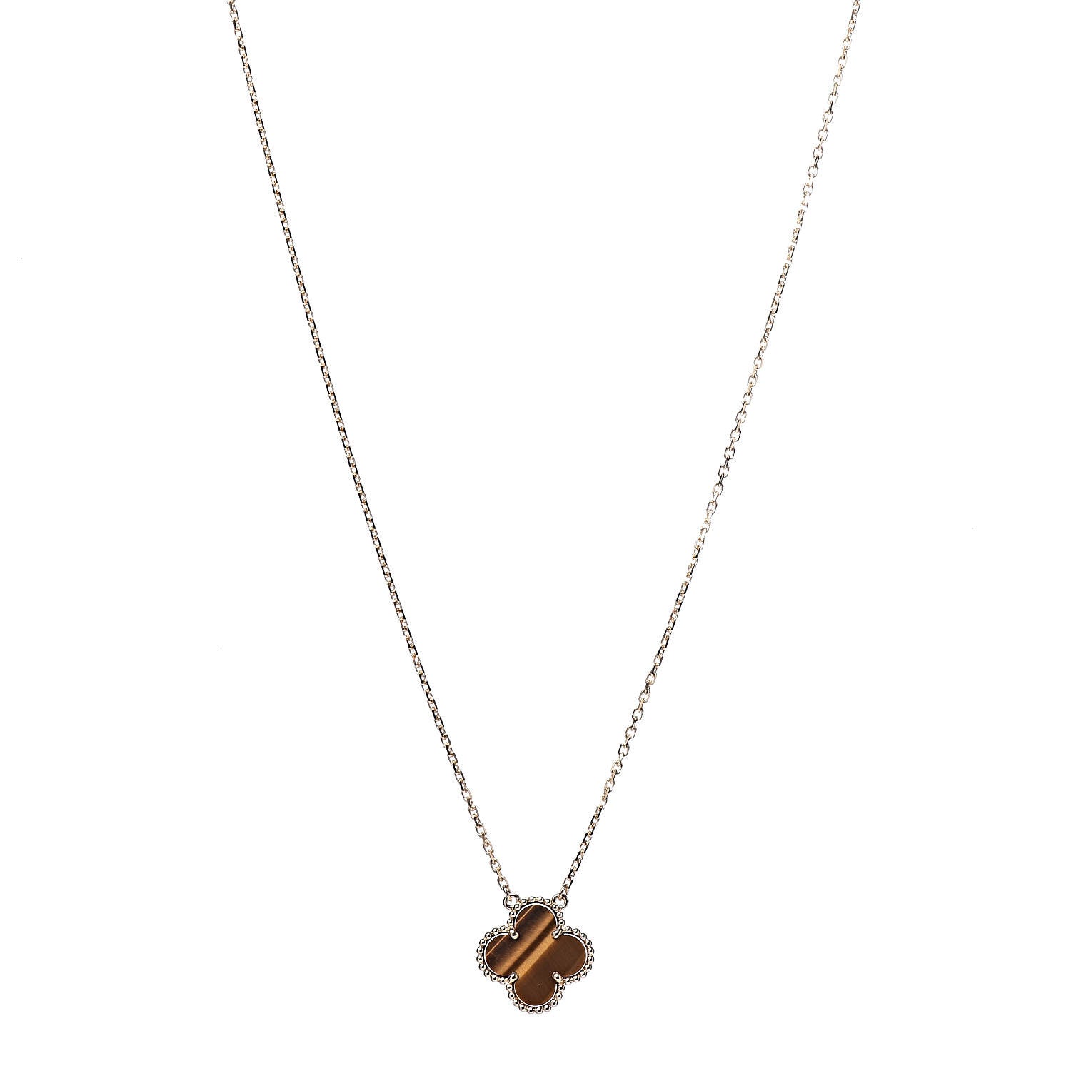 Van Cleef & Arpels 18K Yellow Gold Tiger Eye Vintage Alhambra Pendant Necklace 1 of 7