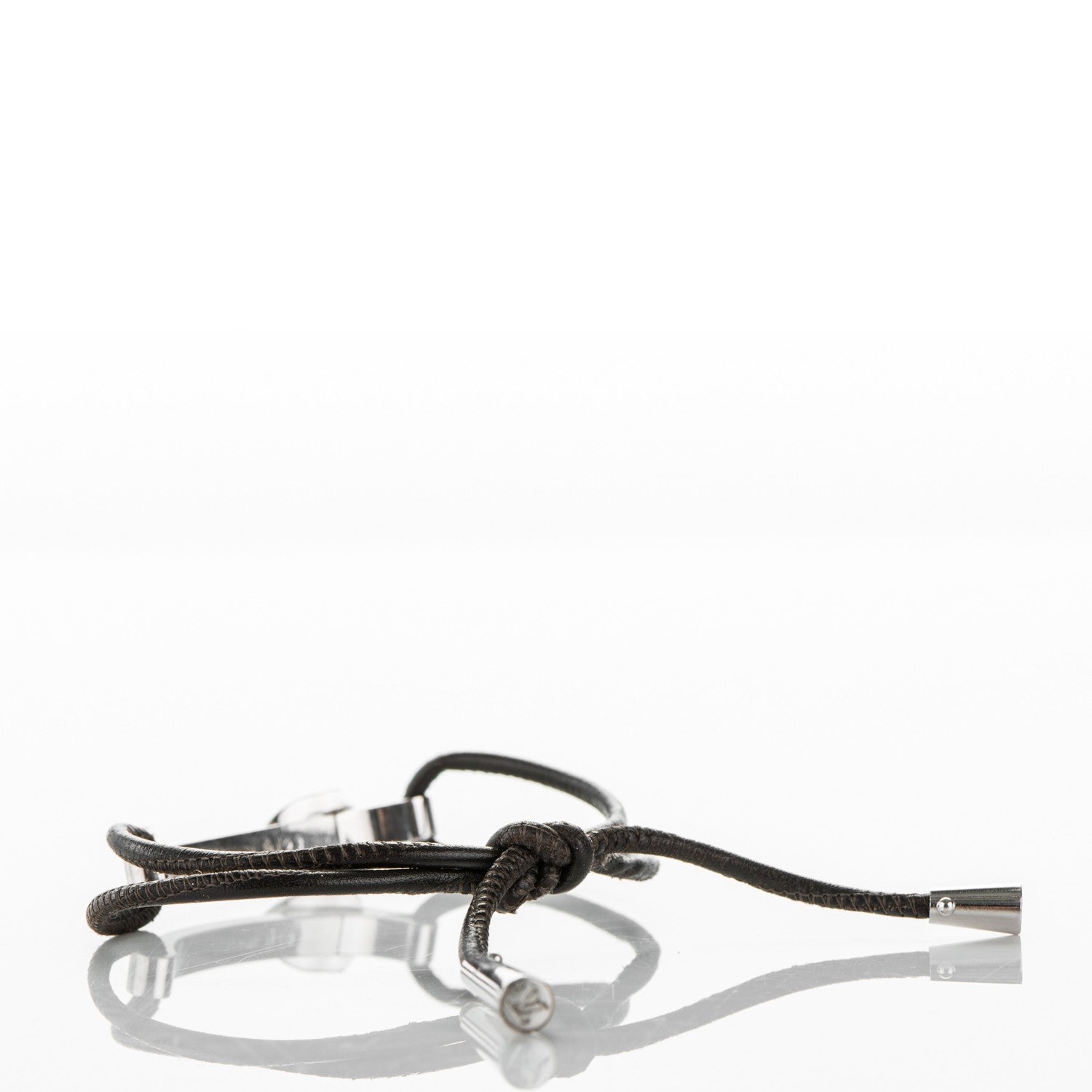 Louis Vuitton 18K White Gold Clip Bar Cord Bracelet Black 3 of 4