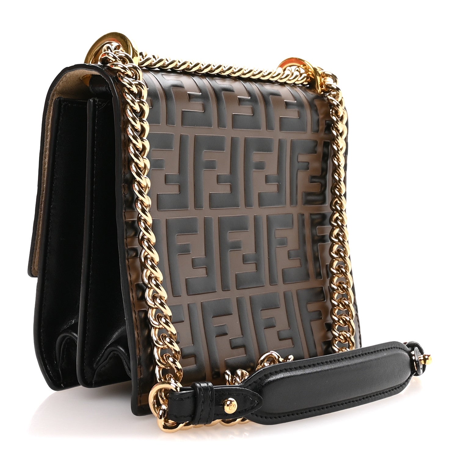 Fendi Vitello Liberty Bi-Color FF 1974 Embossed Small Kan U Shoulder Bag Maya Black 3 of 10