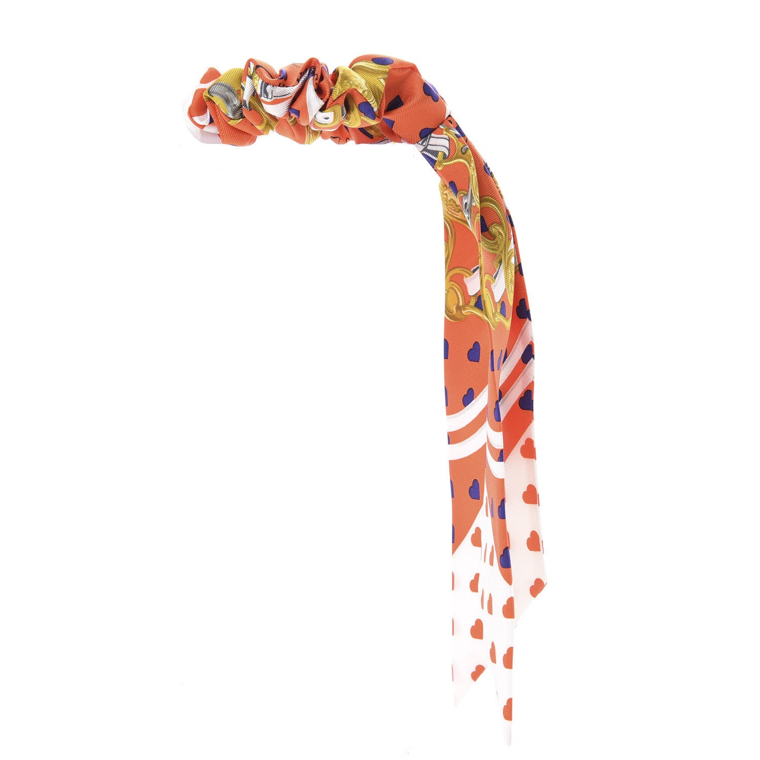 Hermes Silk Brides de Gala Love Twilly Scrunchie Orange White 3 of 6