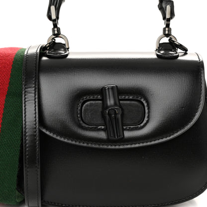Gucci Boarded Dyana Lux Calfskin Web Monochrome Mini Bamboo 1947 Top Handle Bag Black 9 of 11