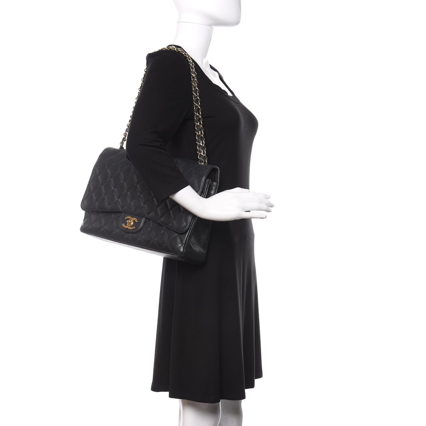 Caviar Quilted Maxi Double Flap Black