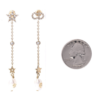 Christian Dior Pearl Crystal Shiny-D Dangle Chain Earrings Gold 2 of 5
