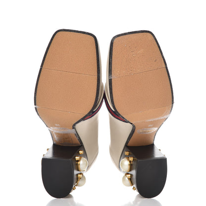 Gucci Betis Glamour Calfskin Web Pearl Embellished Peyton 75mm Loafer Pumps 36 Mystic White 5 of 11