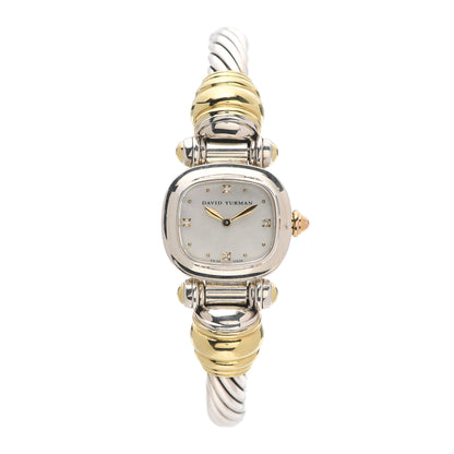 David Yurman Sterling Silver 18K Yellow Gold Diamond Mother of Pearl 21mm Classic Cable Quartz Watch 1 of 5