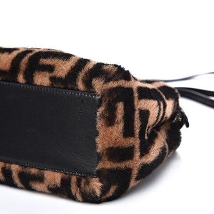 Fendi Shearling Nappa Macro FF 1974 Mini Peekaboo Iconic Satchel Tobacco Black 8 of 8