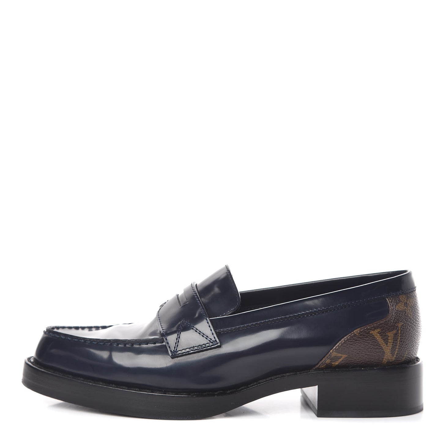 Monogram Patent Academy Flat Loafers 36 Navy