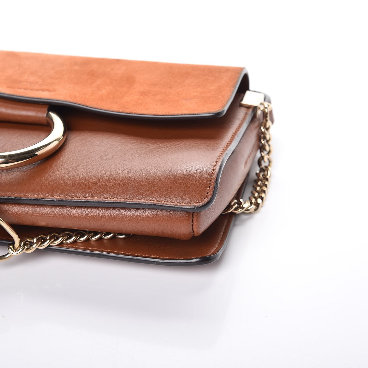 Suede Calfskin Small Faye Shoulder Bag Tobacco