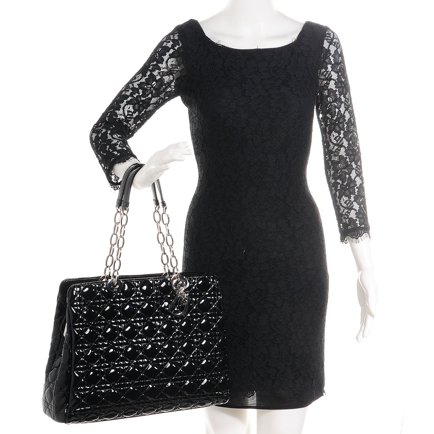 Patent Cannage Dior Soft Shopping Tote Black