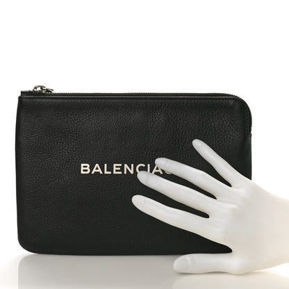 Balenciaga Calfskin Logo Medium Everyday Pouch Black 2 of 9