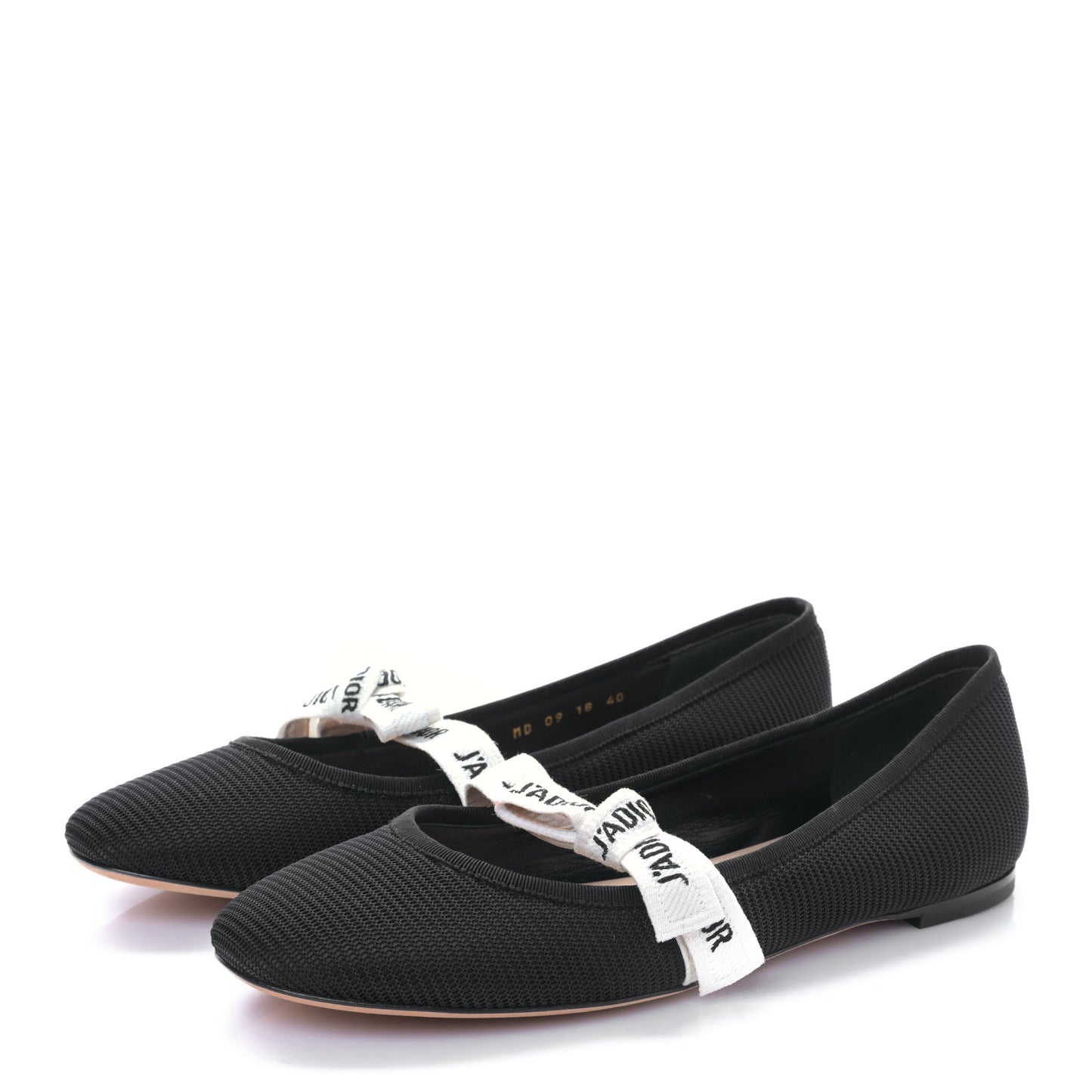 Fabric Ribbon Embroidered J'Adior Ballet Flats 40 Black