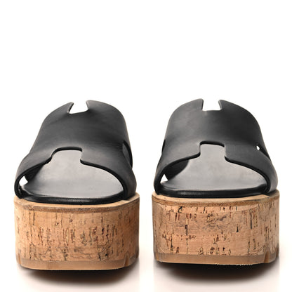 Hermes Calfskin Cork Eze 30 Sandals 37 Black 2 of 9