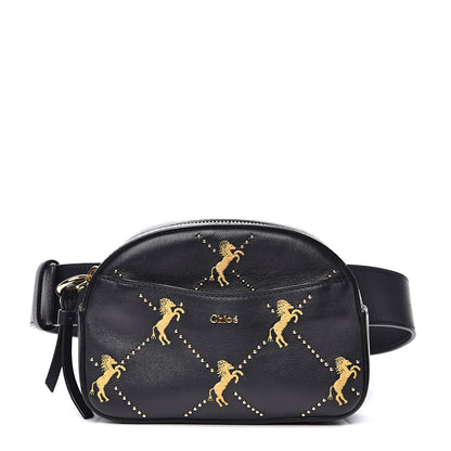Chloe Smooth Calfskin Little Horses Embroidered Signature Belt Bag Black 1 of 11