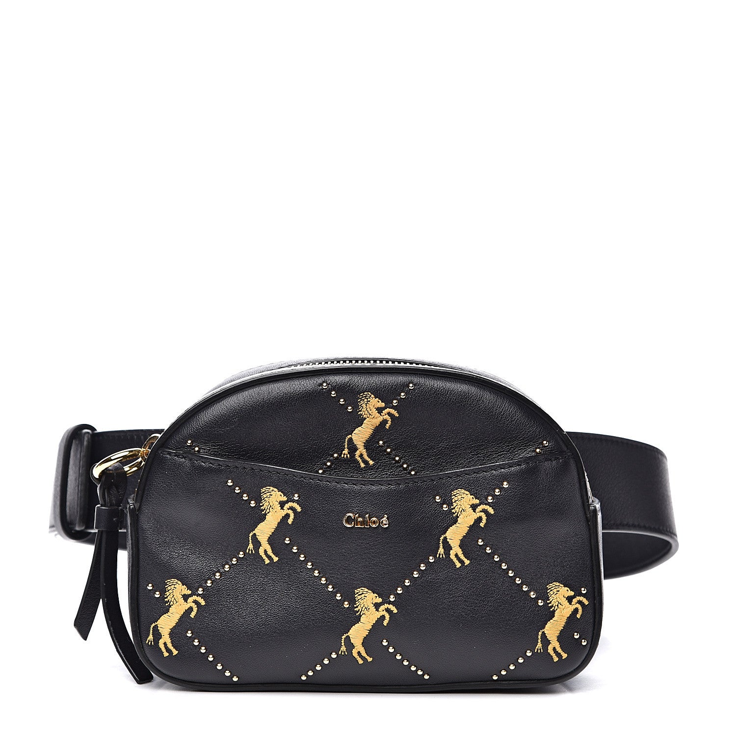Chloe Smooth Calfskin Little Horses Embroidered Signature Belt Bag Black 1 of 11