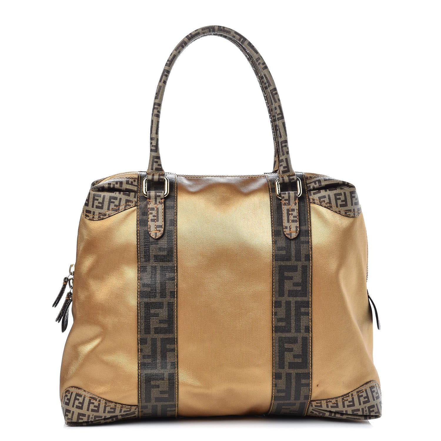 Fendi Metallic Canvas Zucca Zucchino Spalmati Large Mixed Media B Mix Tote Gold Brown 1 of 19