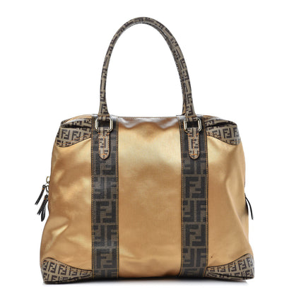 Fendi Metallic Canvas Zucca Zucchino Spalmati Large Mixed Media B Mix Tote Gold Brown 1 of 19