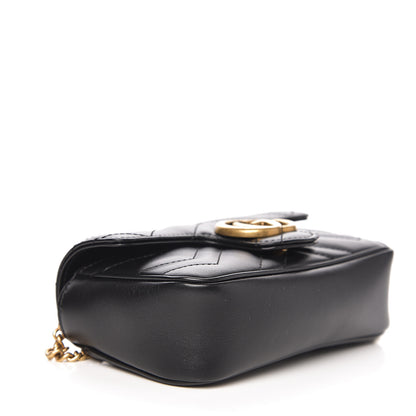 Gucci Calfskin Matelasse Super Mini GG Marmont Shoulder Bag Black 3 of 10