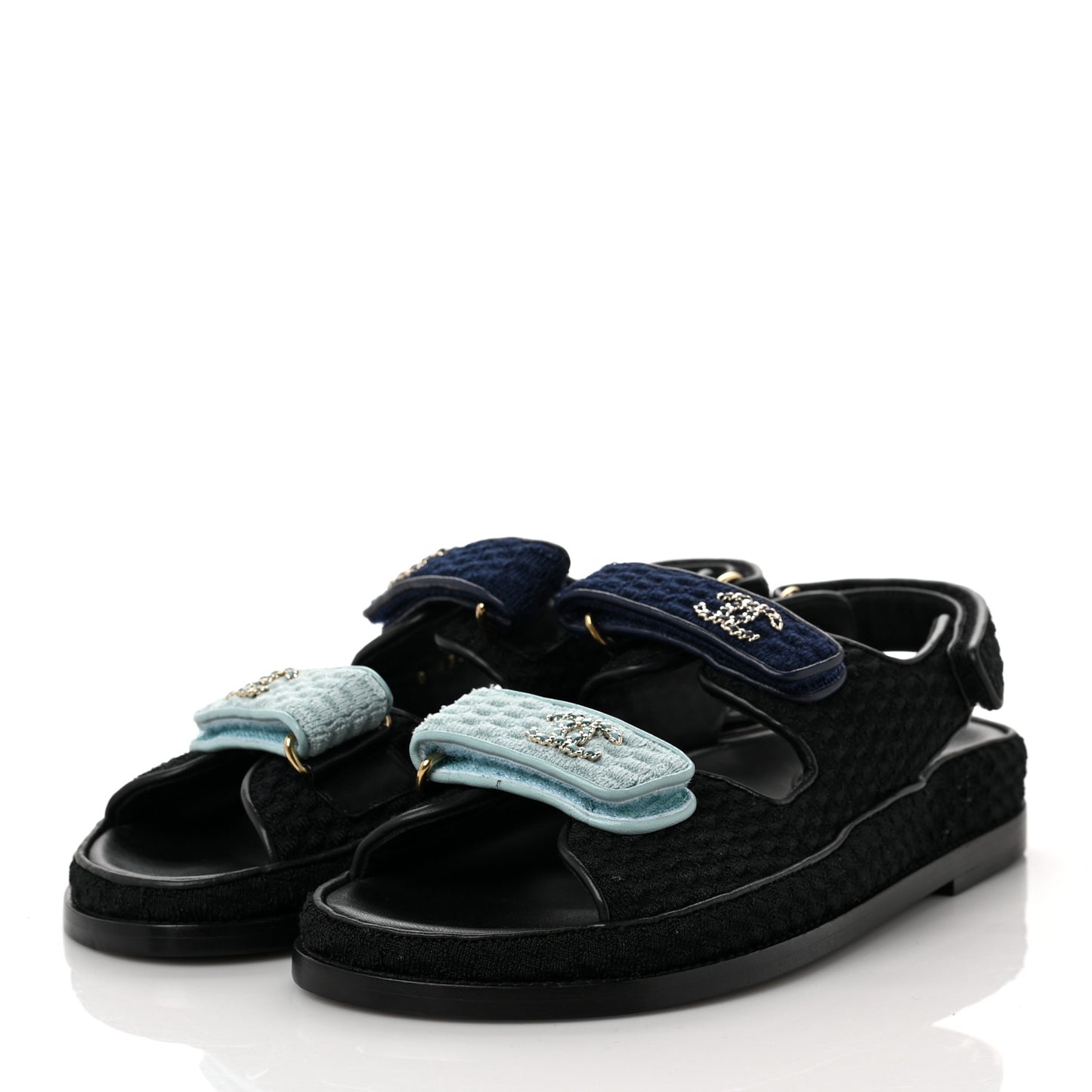 Knit Fabric Velcro Dad Sandals 38 Black Dark Blue Light Blue