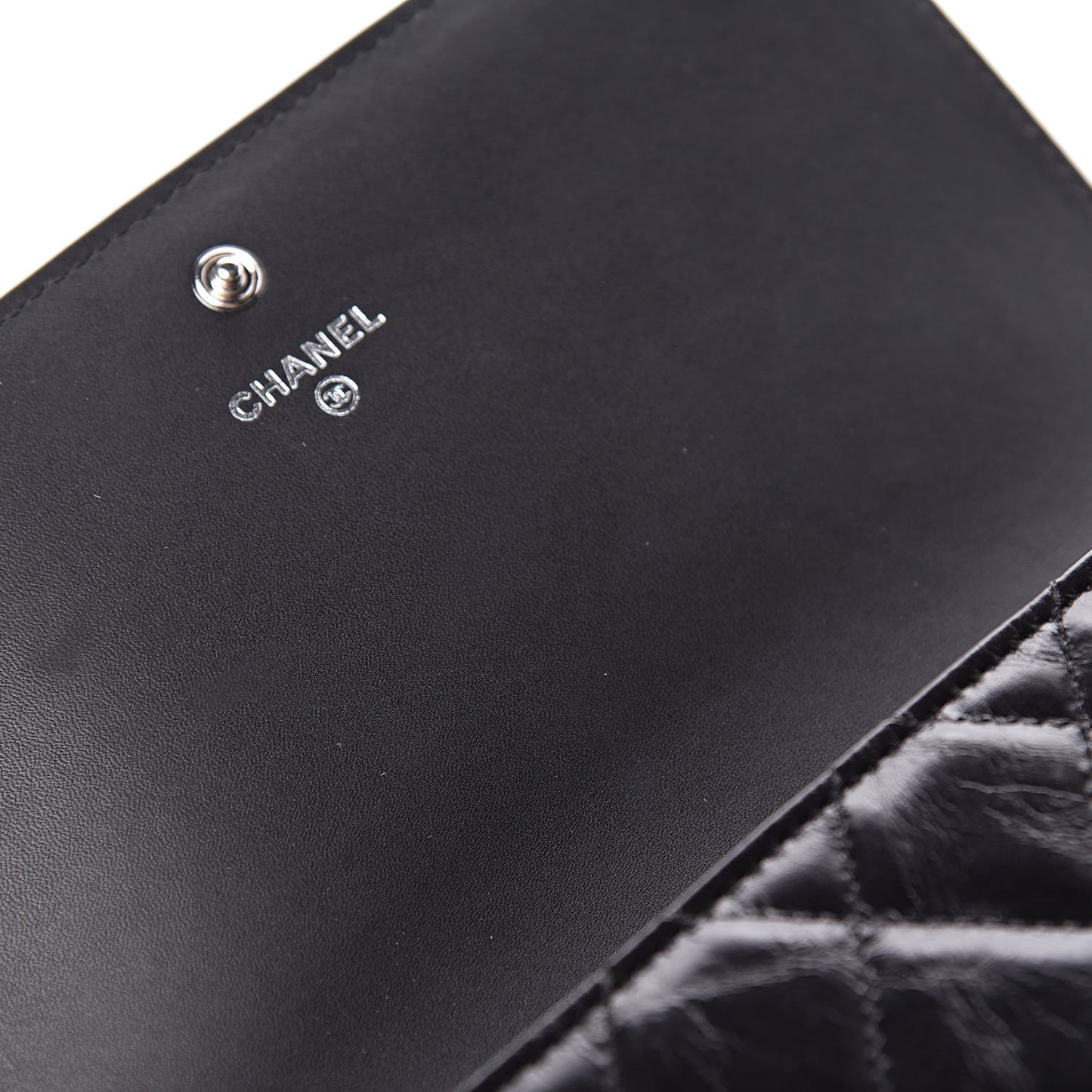 Glazed Calfskin Quilted Coco Boy Large Gusset Flap Wallet Black