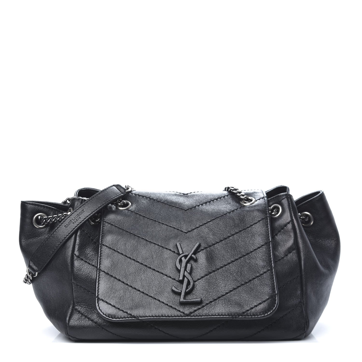 Saint Laurent Vintage Lambskin Chevron Monogram Small Nolita Dark Green 1 of 10