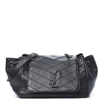 Saint Laurent Vintage Lambskin Chevron Monogram Small Nolita Dark Green 1 of 10