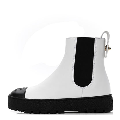 Chanel Calfskin Cap Toe CC Ankle Boots 35 White Black 1 of 5