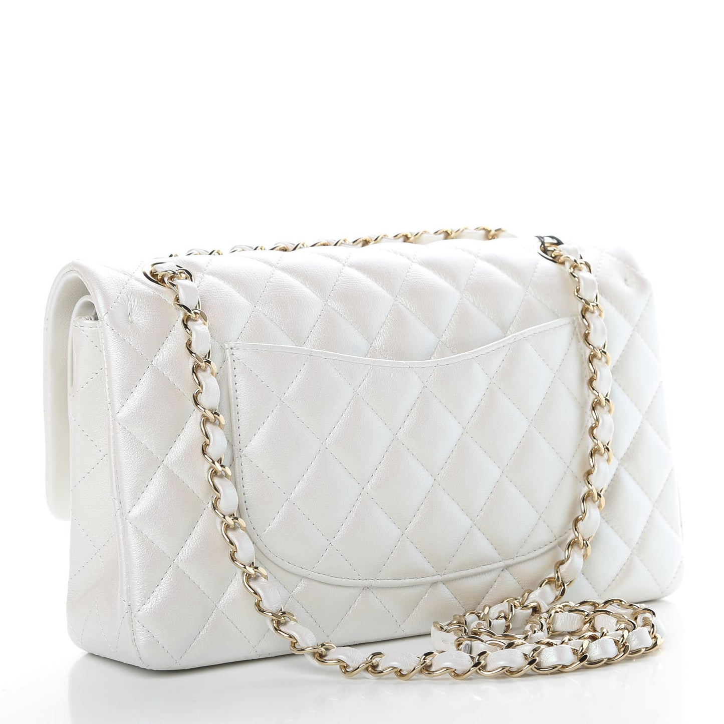 Iridescent Calfskin Quilted Medium Double Flap White