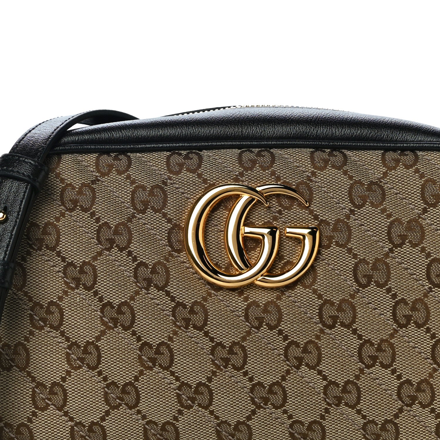 Gucci Monogram Matelasse Diagonal Small GG Marmont Chain Shoulder Bag Beige Black 9 of 11