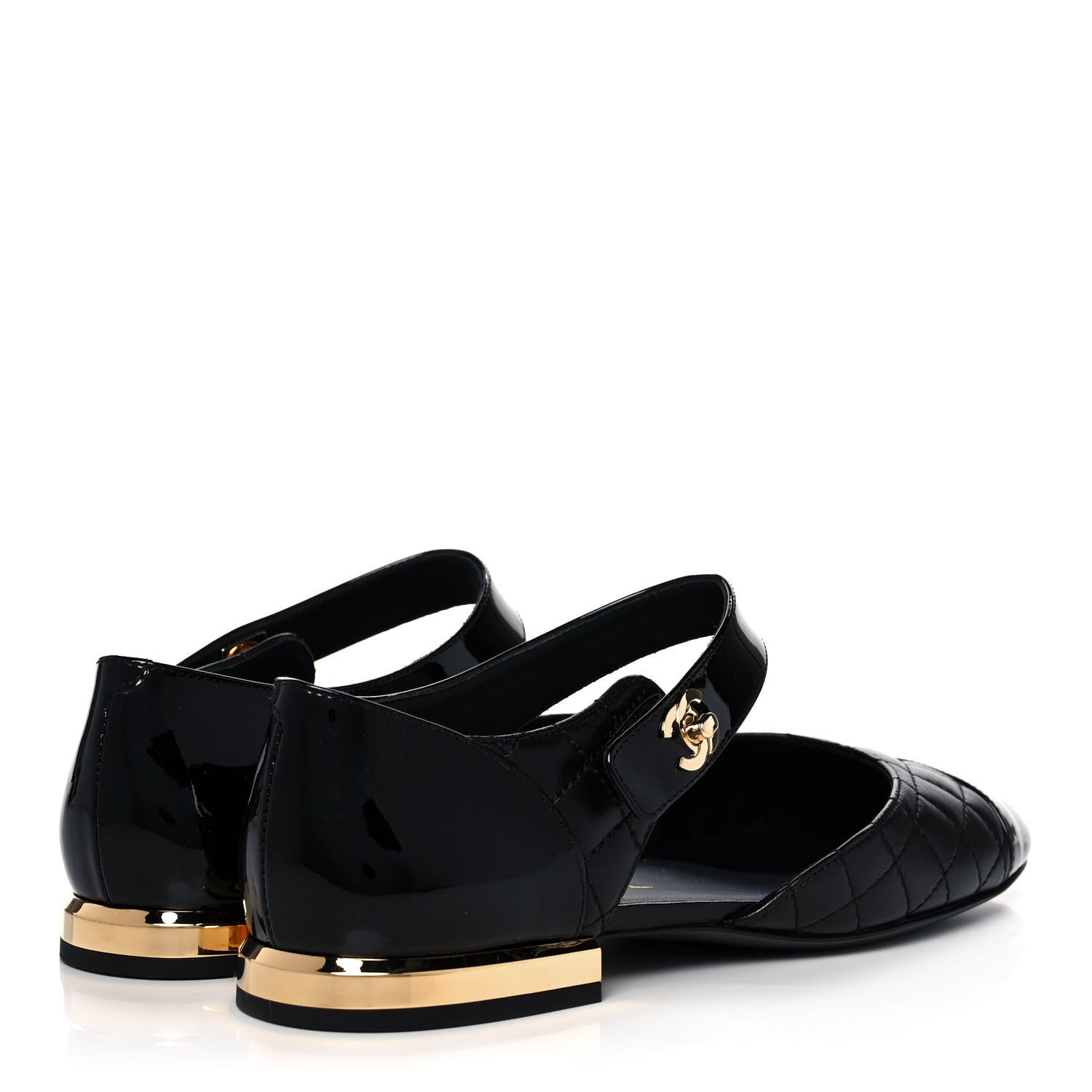 Chanel Patent Lambskin Quilted Cap Toe Ballerina Flats 37 Black 4 of 9