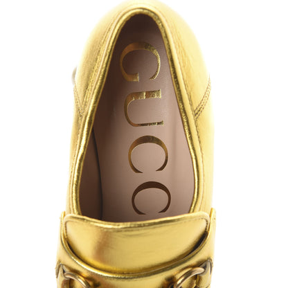 Gucci Malaga Kid Pearl Studded Vegas Platform Loafers 35 Gold 6 of 7