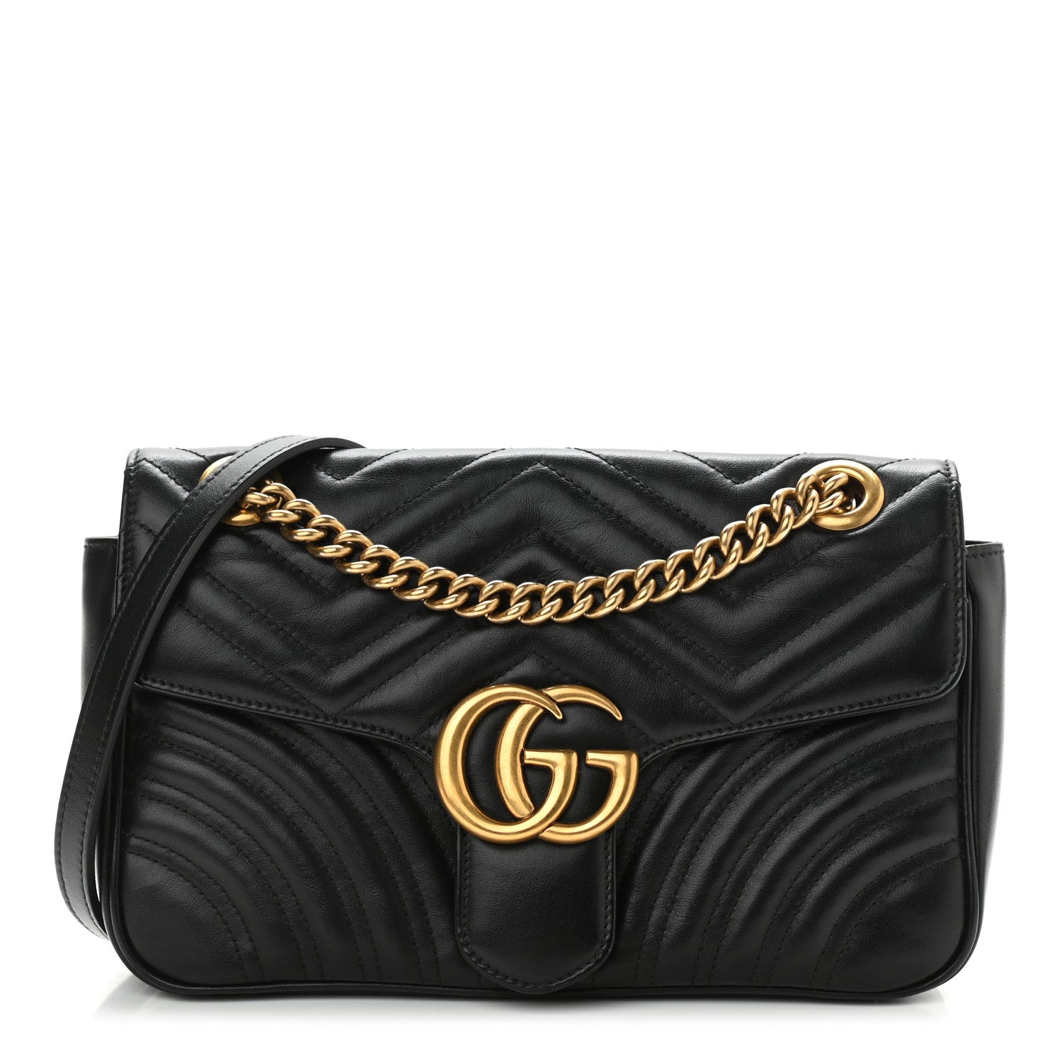 Gucci Calfskin Matelasse Small GG Marmont Shoulder Bag Black 1 of 15
